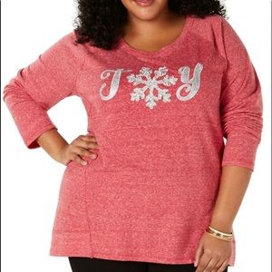🎄NWT Red Embellished Christmas JOY Bling Top OX